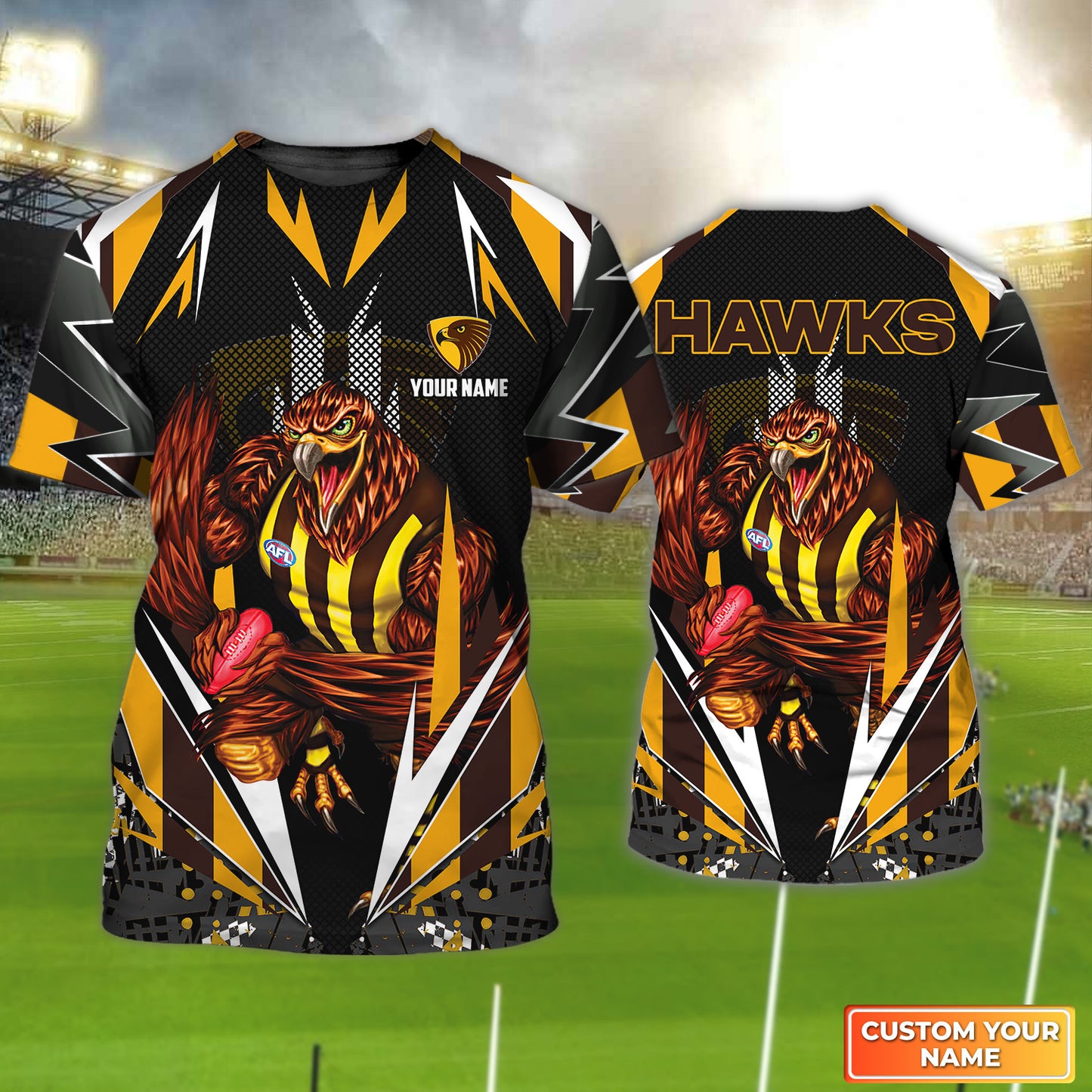 AFL Hawthorn Hawks Personalized Name 3D Tshirt 7