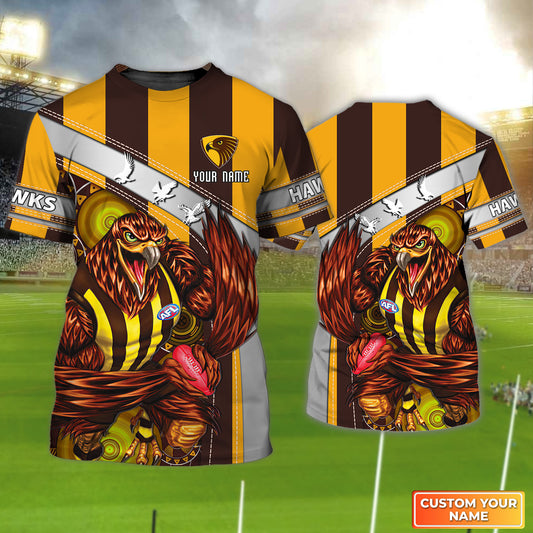 AFL Hawthorn Hawks Personalized Name 3D Tshirt