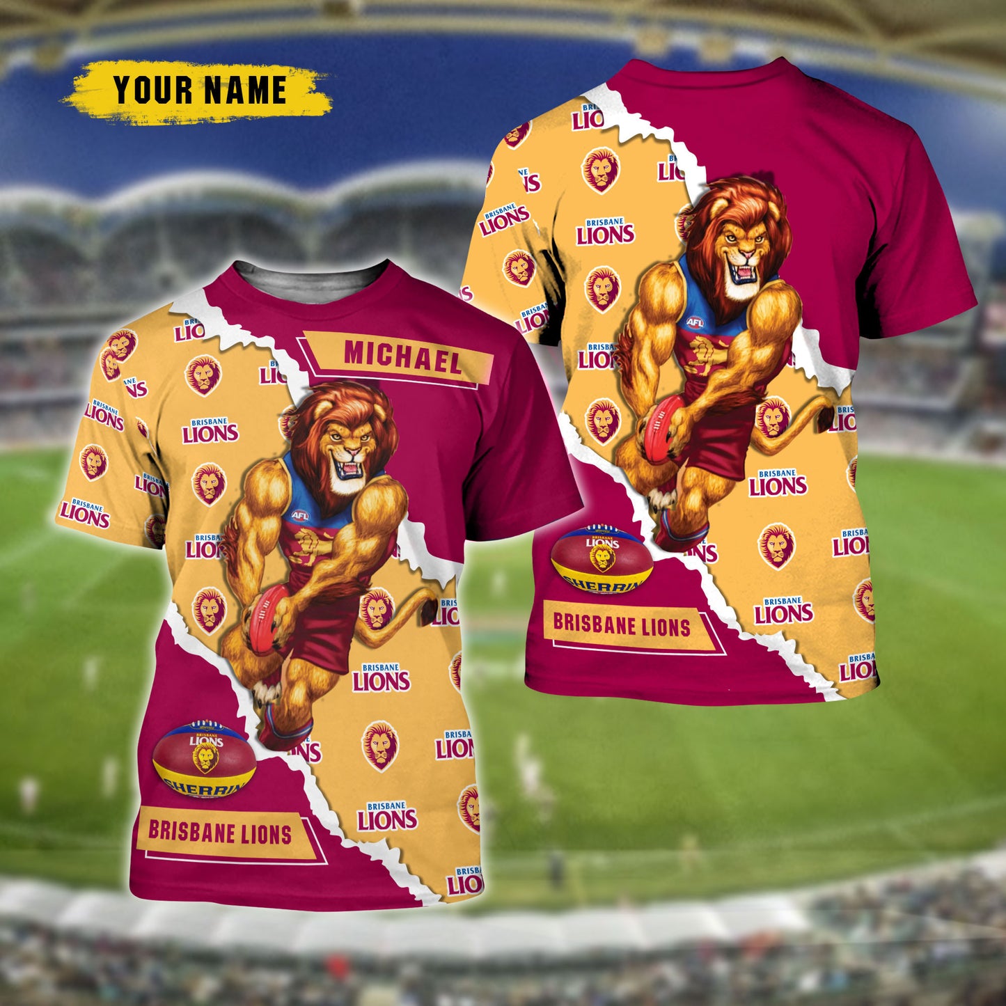 AFL Brisbane Lions Personalized Name 3D Tshirt