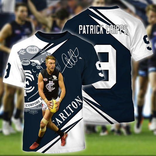 Carlton Blues AFL Personalized Name 3D T-Shirt 2