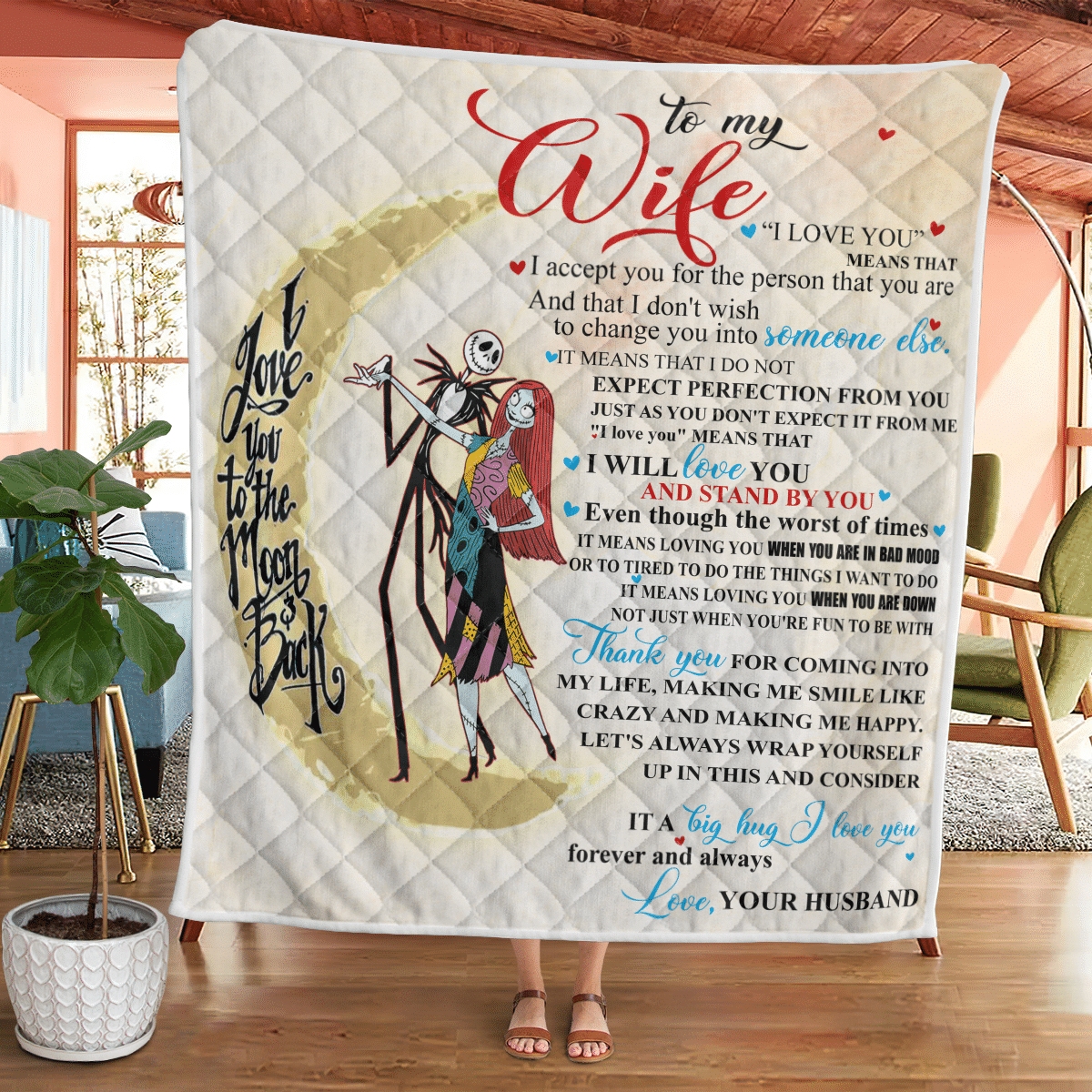 To My Wife I Love You To The Moon And Back Fleece Blanket - Quilt