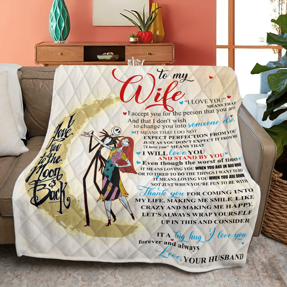 To My Wife I Love You To The Moon And Back Fleece Blanket - Quilt