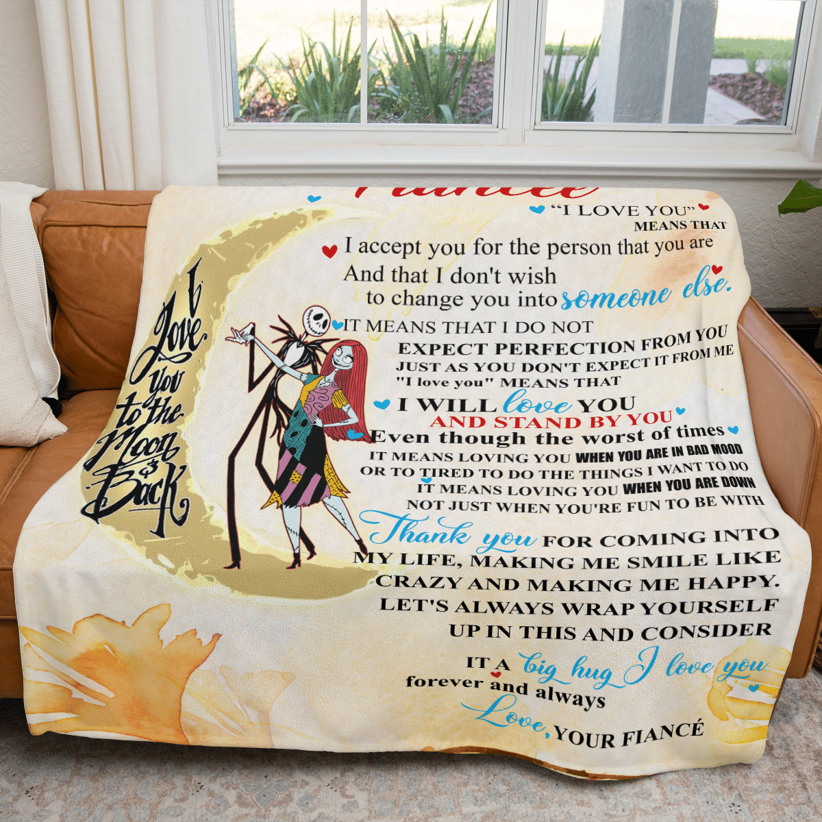 To My Fiancée I Love You To The Moon And Back Fleece Blanket - Quilt