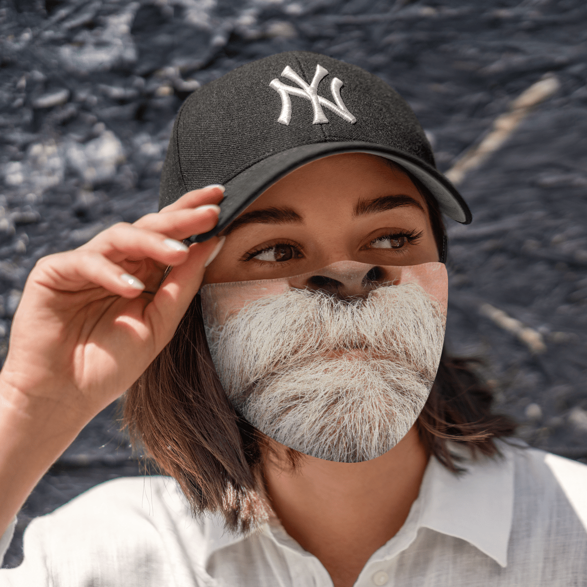 Gray Beard Funny Face Mask