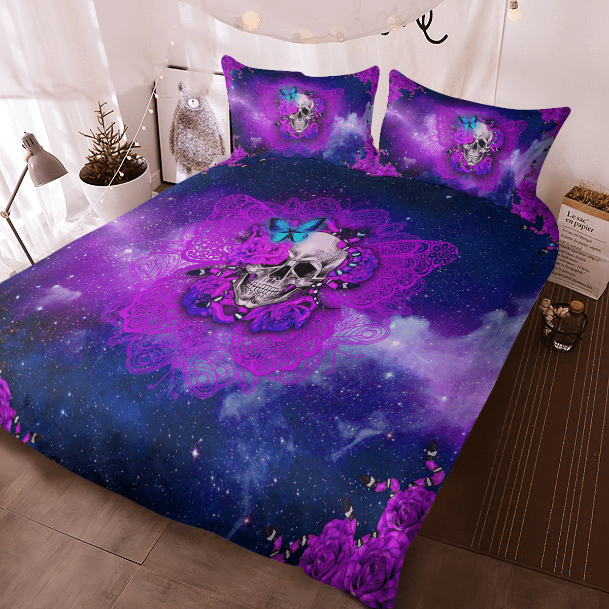 Skull Butterfly Galaxy Halloween Fashion Bedding Set