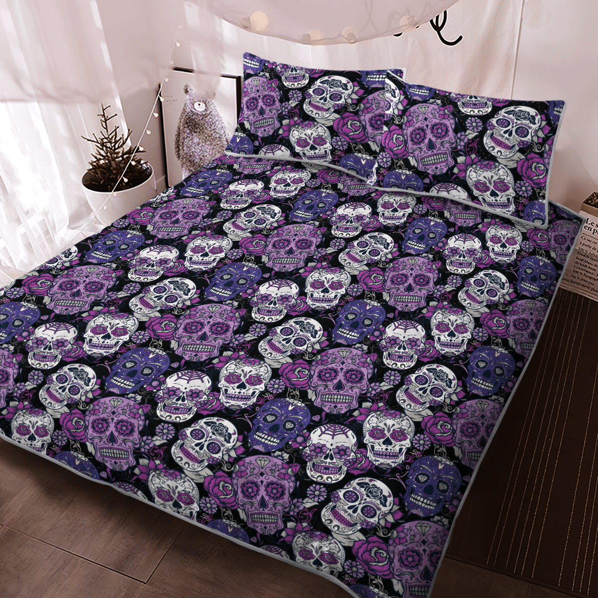 Sugar Skull Purple Halloween Bedding Set