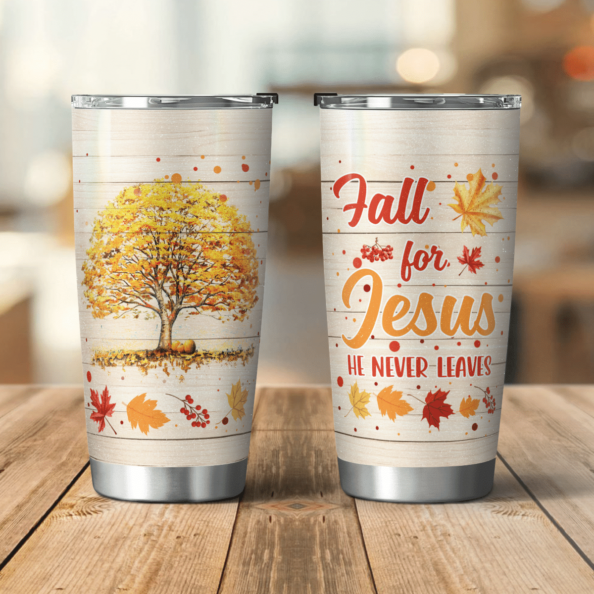 Fall For Jesus - He Never Leaves Tumbler