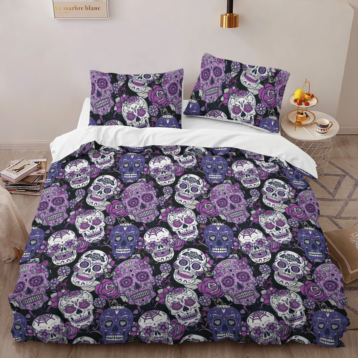 Sugar Skull Purple Halloween Bedding Set