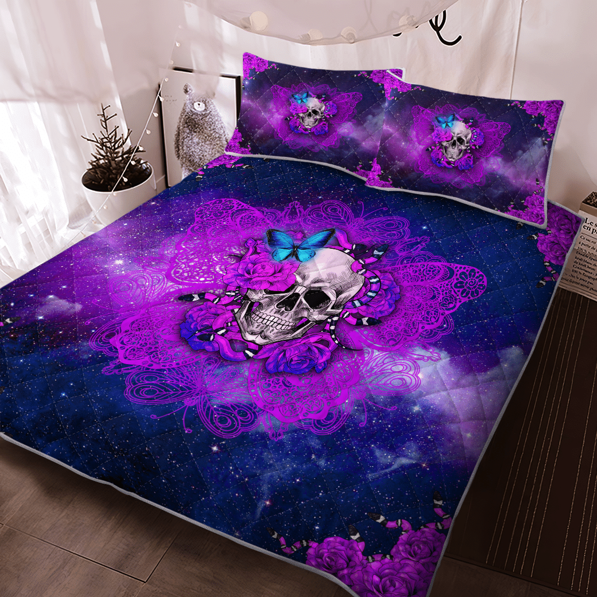 Skull Butterfly Galaxy Halloween Fashion Bedding Set