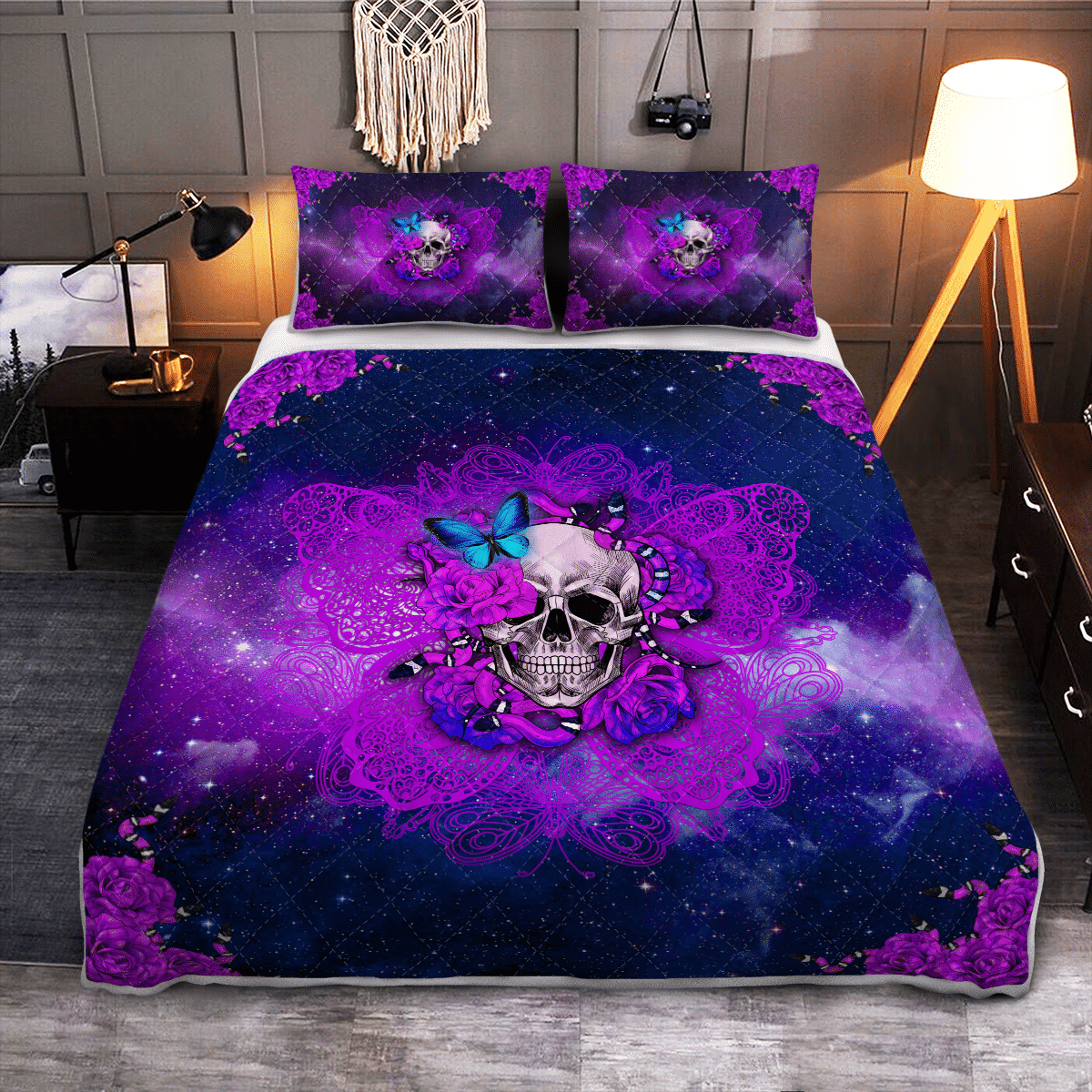 Skull Butterfly Galaxy Halloween Fashion Bedding Set