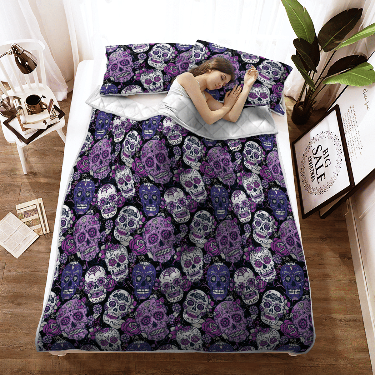 Sugar Skull Purple Halloween Bedding Set