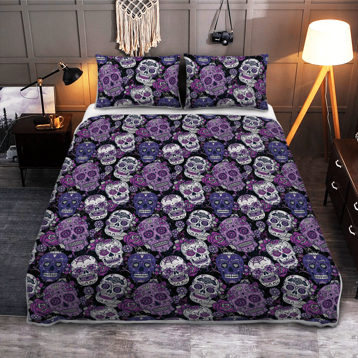 Sugar Skull Purple Halloween Bedding Set