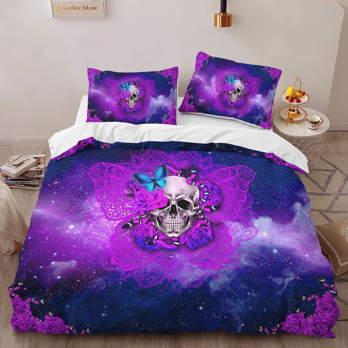 Skull Butterfly Galaxy Halloween Fashion Bedding Set