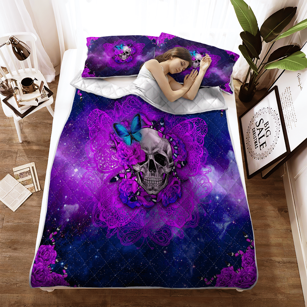 Skull Butterfly Galaxy Halloween Fashion Bedding Set