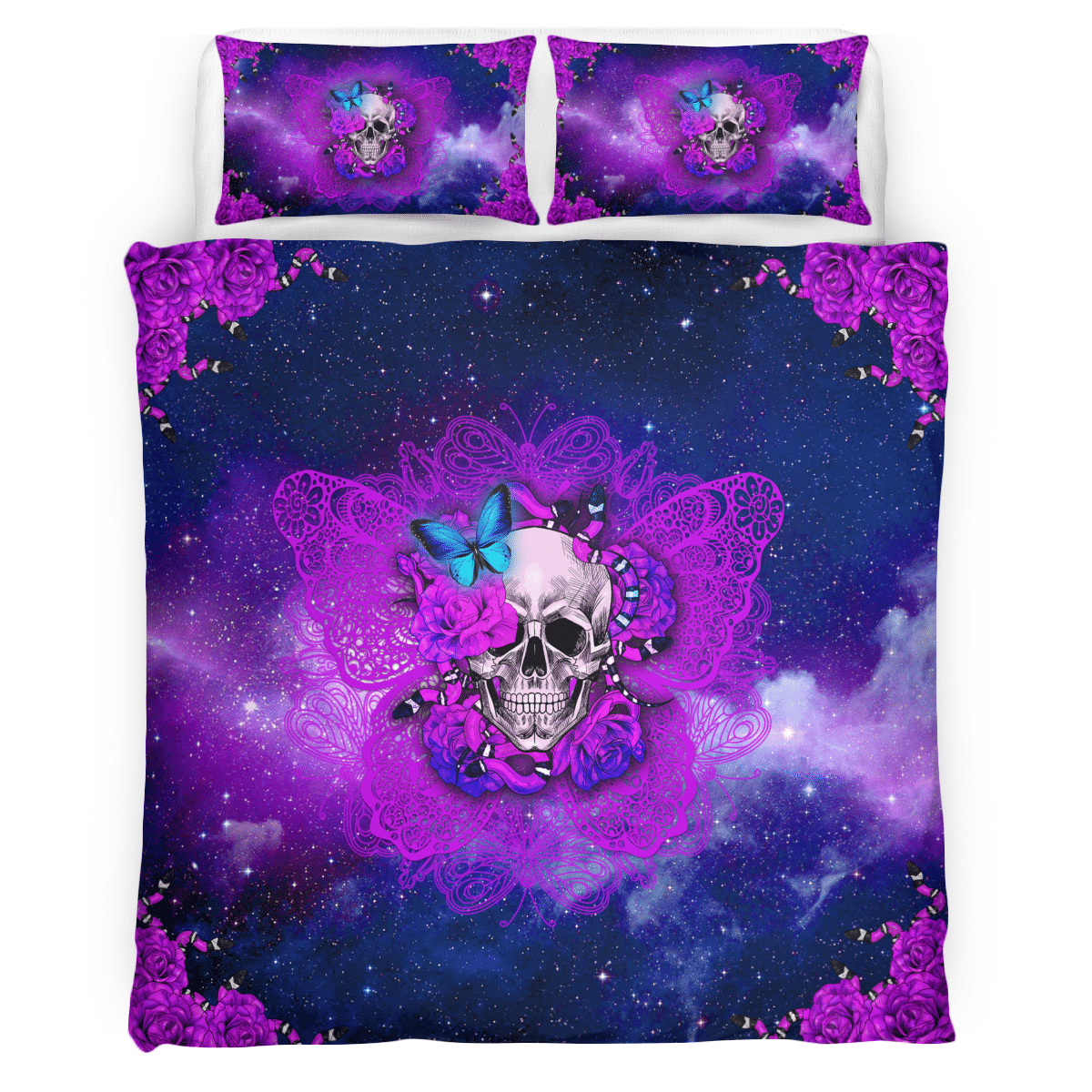 Skull Butterfly Galaxy Halloween Fashion Bedding Set