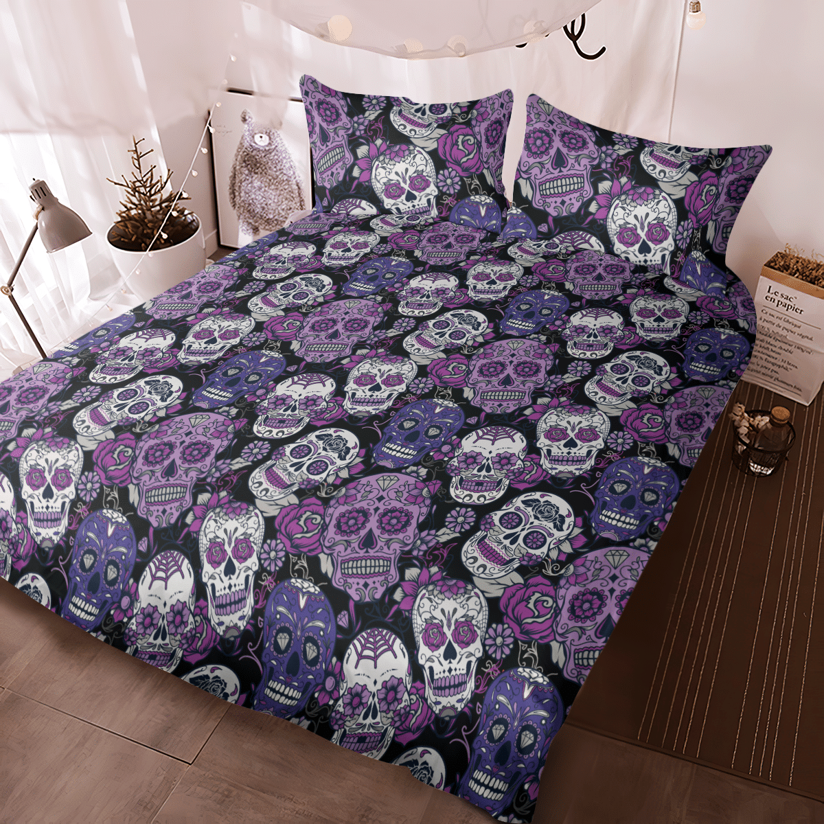 Sugar Skull Purple Halloween Bedding Set