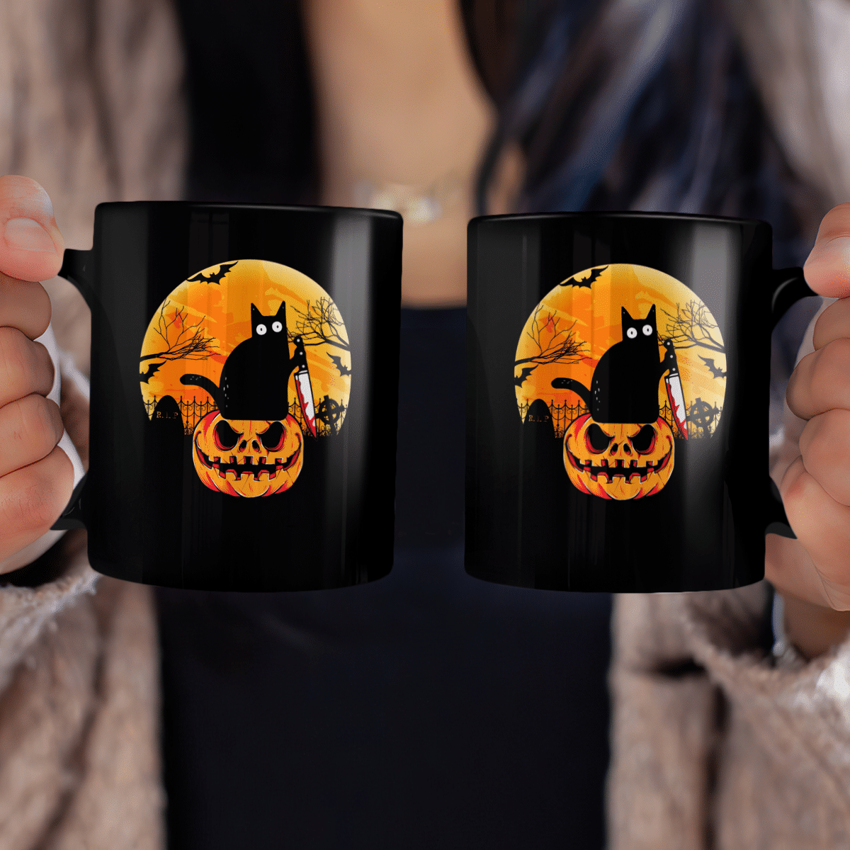 Black Cat Halloween Mug