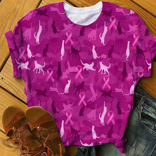 Cat Lovers AOP Shirt - Breast Cancer Awareness