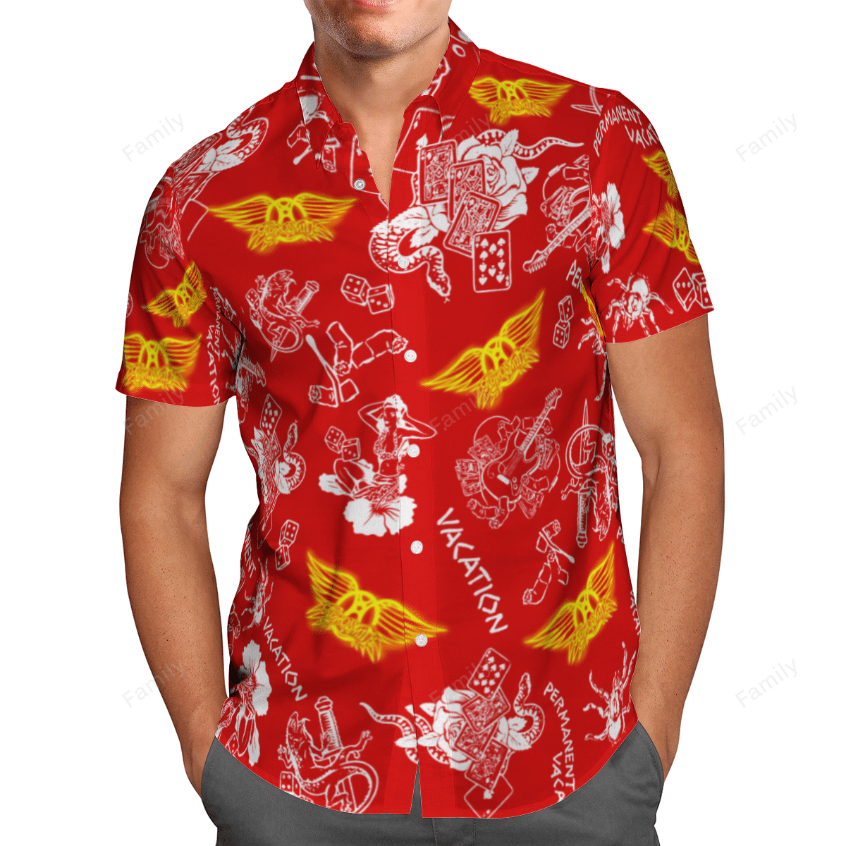 Aerosmith Red Fashion Hawaiian Shirt & Beach Shorts