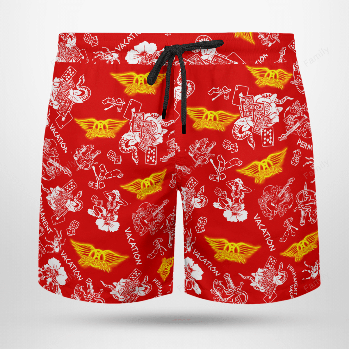 Aerosmith Red Fashion Hawaiian Shirt & Beach Shorts