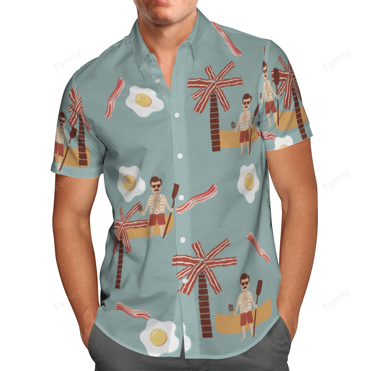 Ron Swanson Bacon Egg AOP Hawaii Shirt