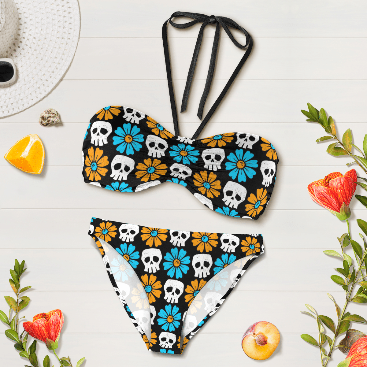 Colorful Skull Flowers Bikini Set