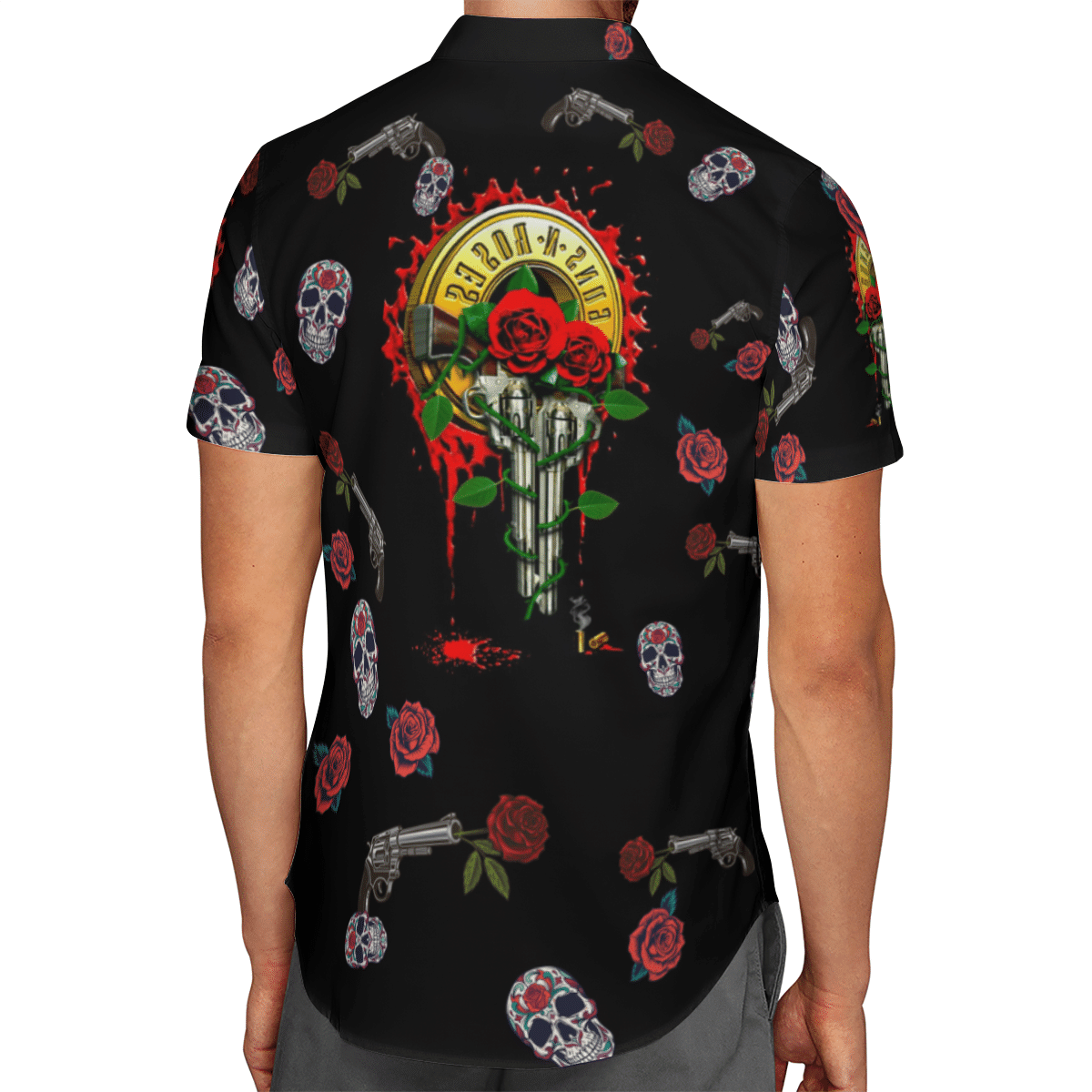 Guns N' Roses Skull Gun Rose AOP Hawaii Shirt