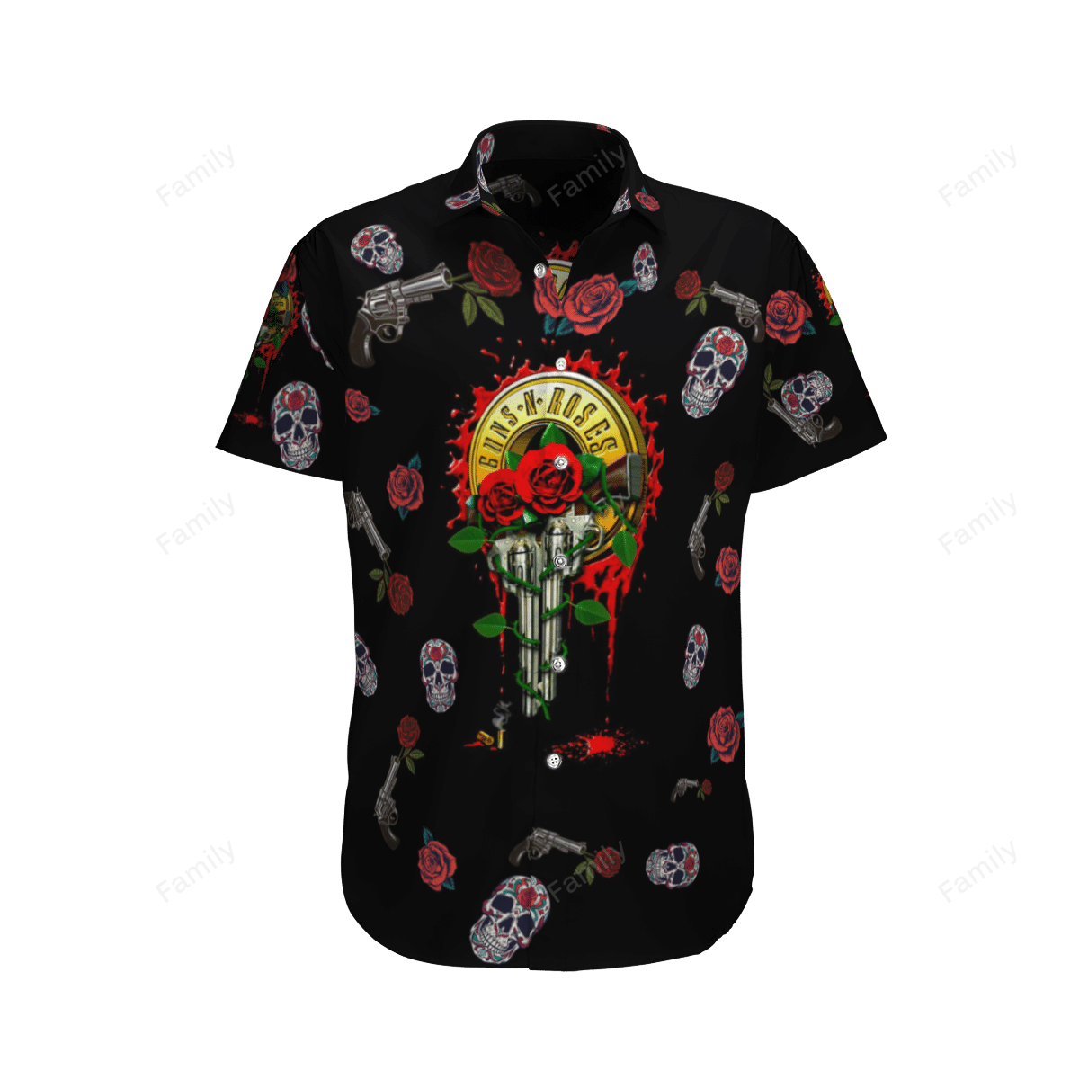 Guns N' Roses Skull Gun Rose AOP Hawaii Shirt