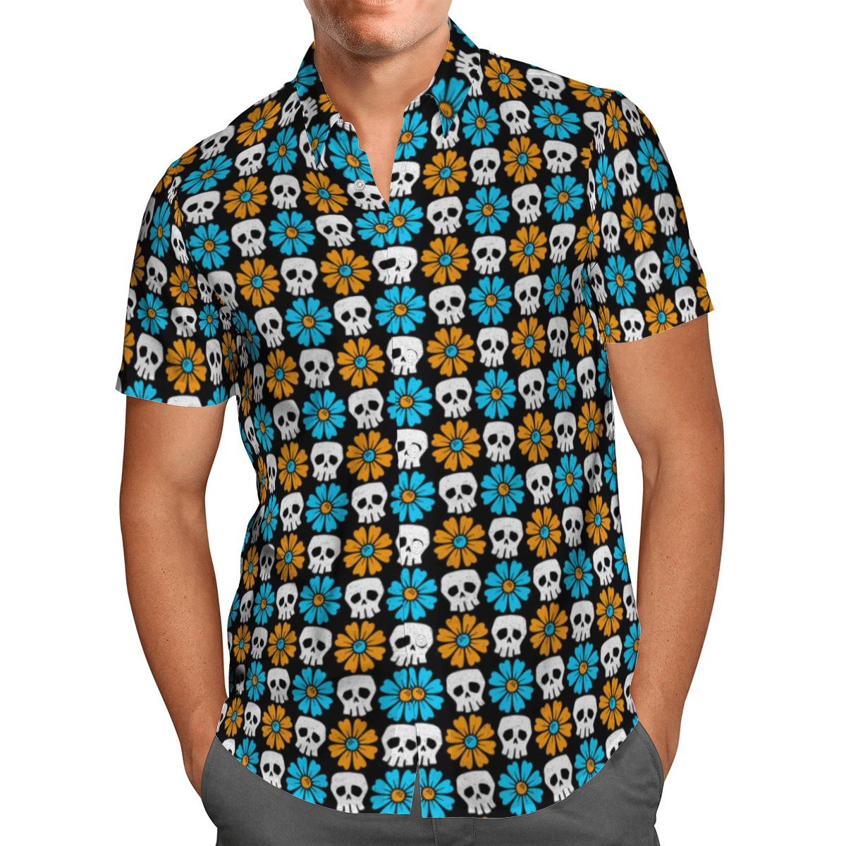 Colorful Skull Flowers Hawaiian Shirt