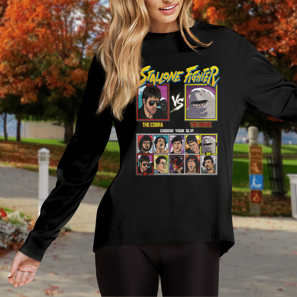 Stallone Fighter Unisex Long Sleeve Crewneck Hoodie Vneck Ladies T-Shirt