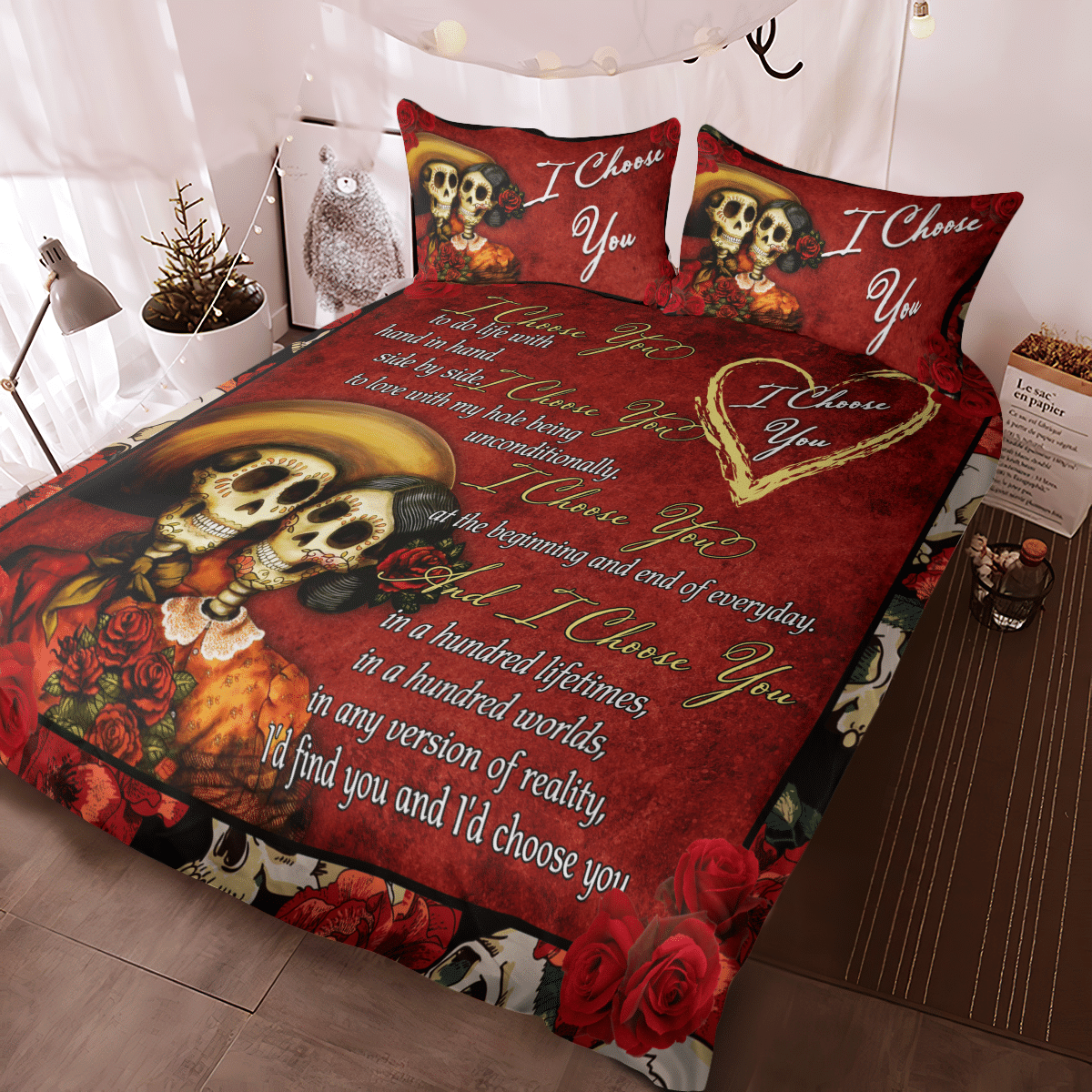 Romantic I Choose You Sugar Skull Breath Quilt - Bedding Set