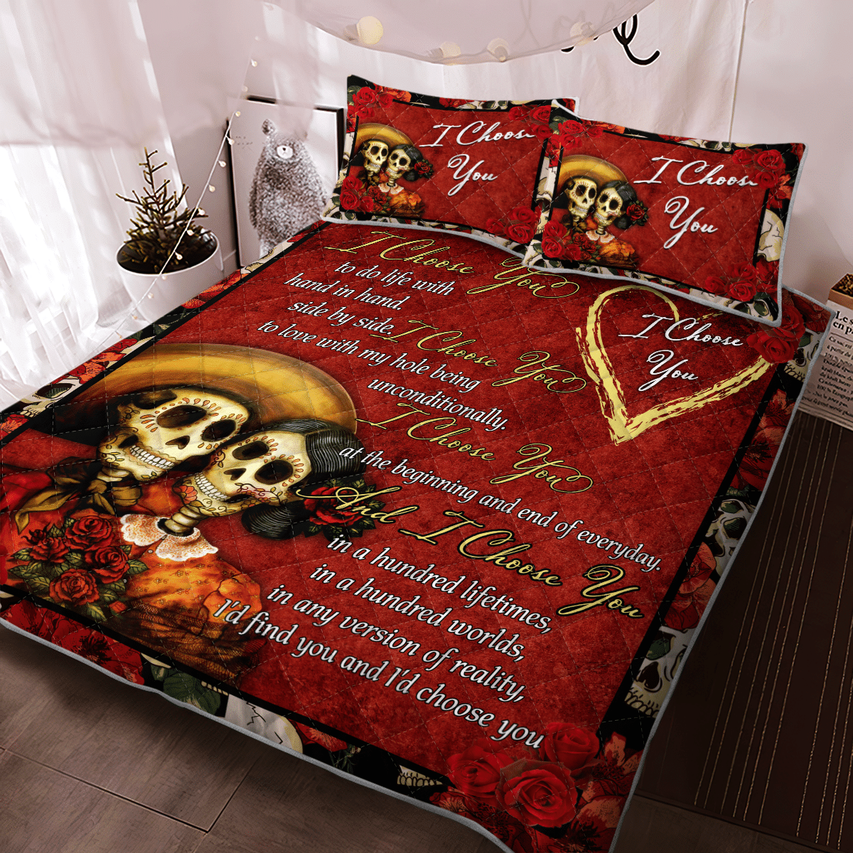 Romantic I Choose You Sugar Skull Breath Quilt - Bedding Set