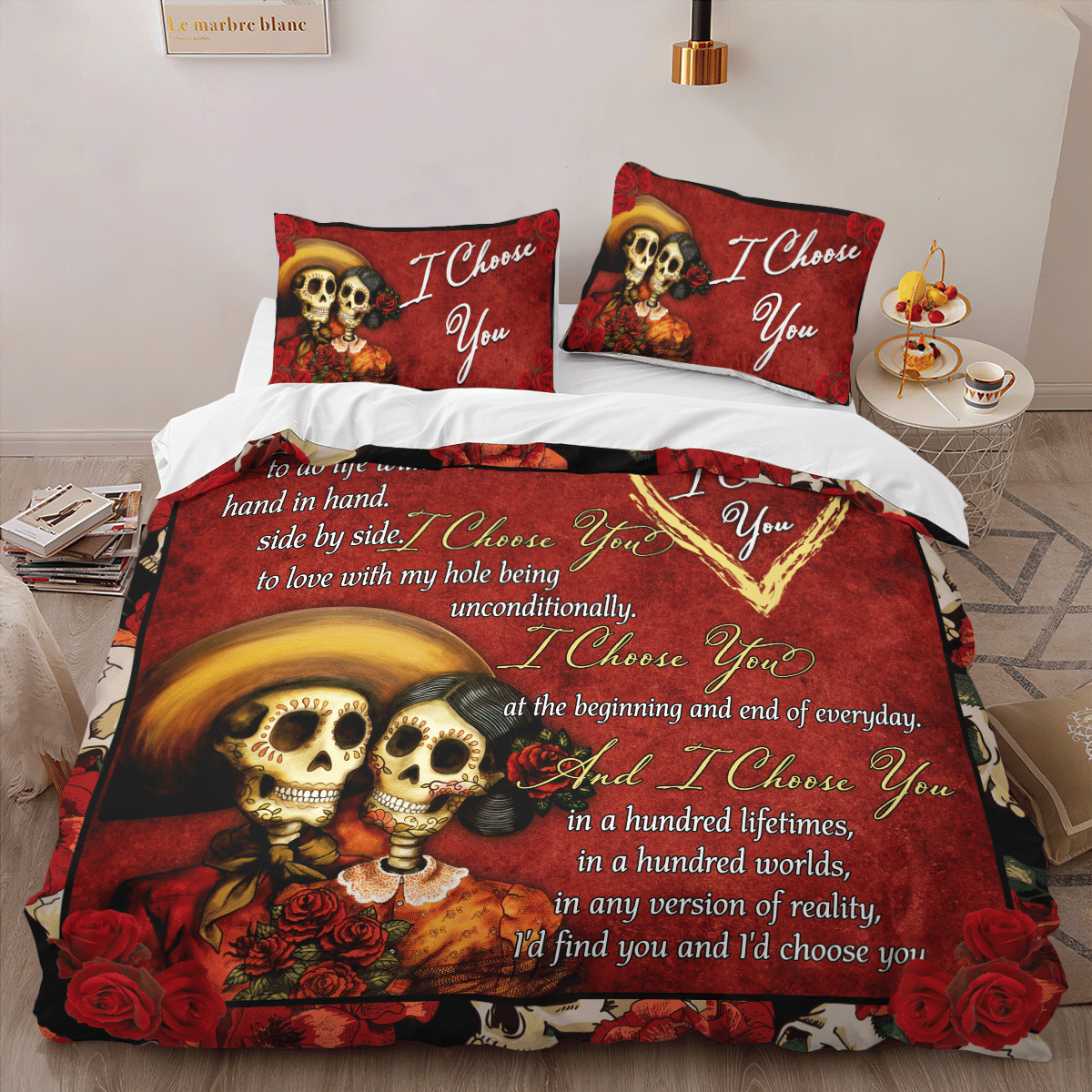 Romantic I Choose You Sugar Skull Breath Quilt - Bedding Set