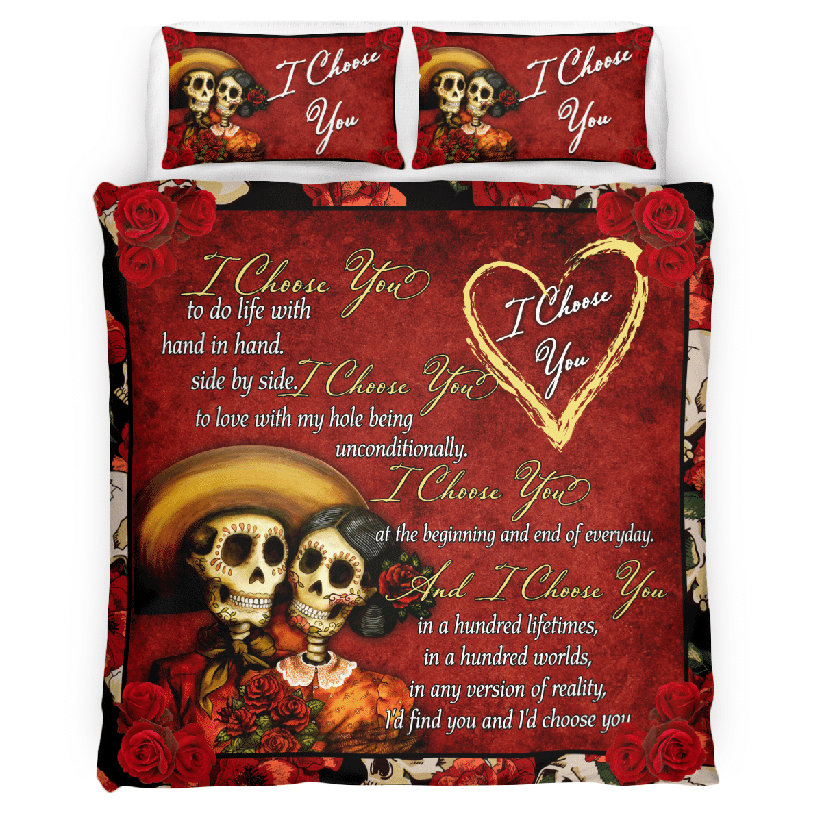 Romantic I Choose You Sugar Skull Breath Quilt - Bedding Set