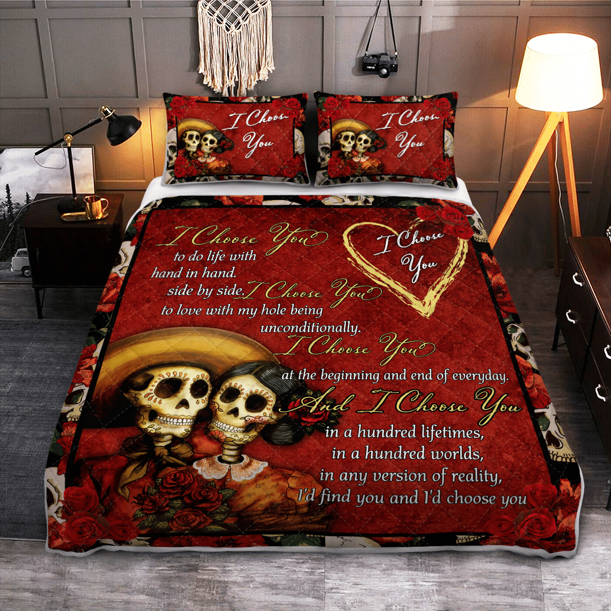 Romantic I Choose You Sugar Skull Breath Quilt - Bedding Set