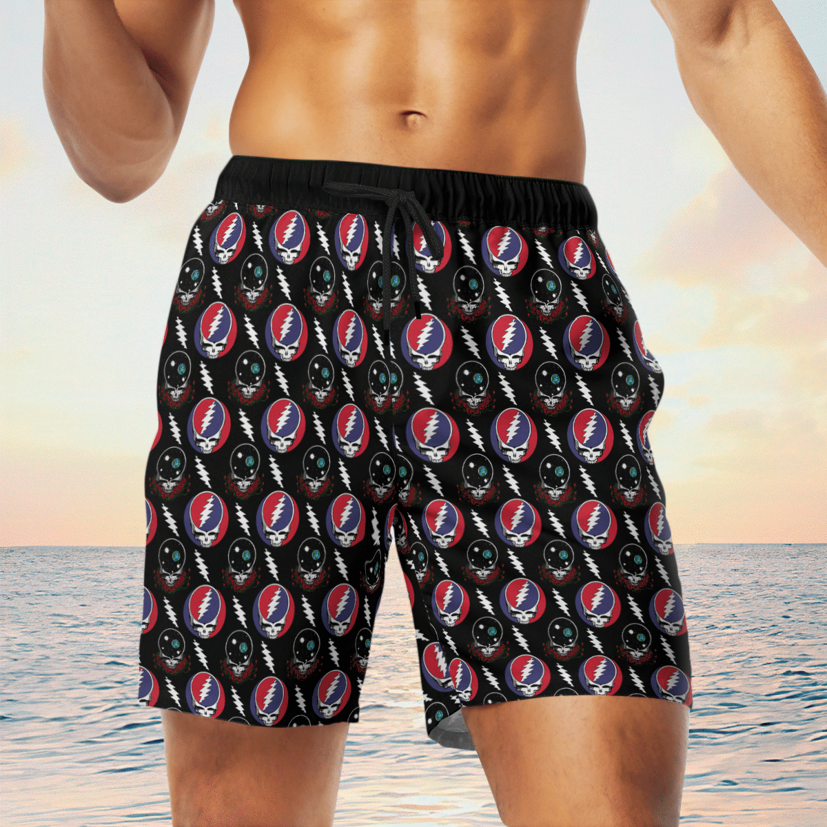 Grateful Dead Black AOP Beach Shorts