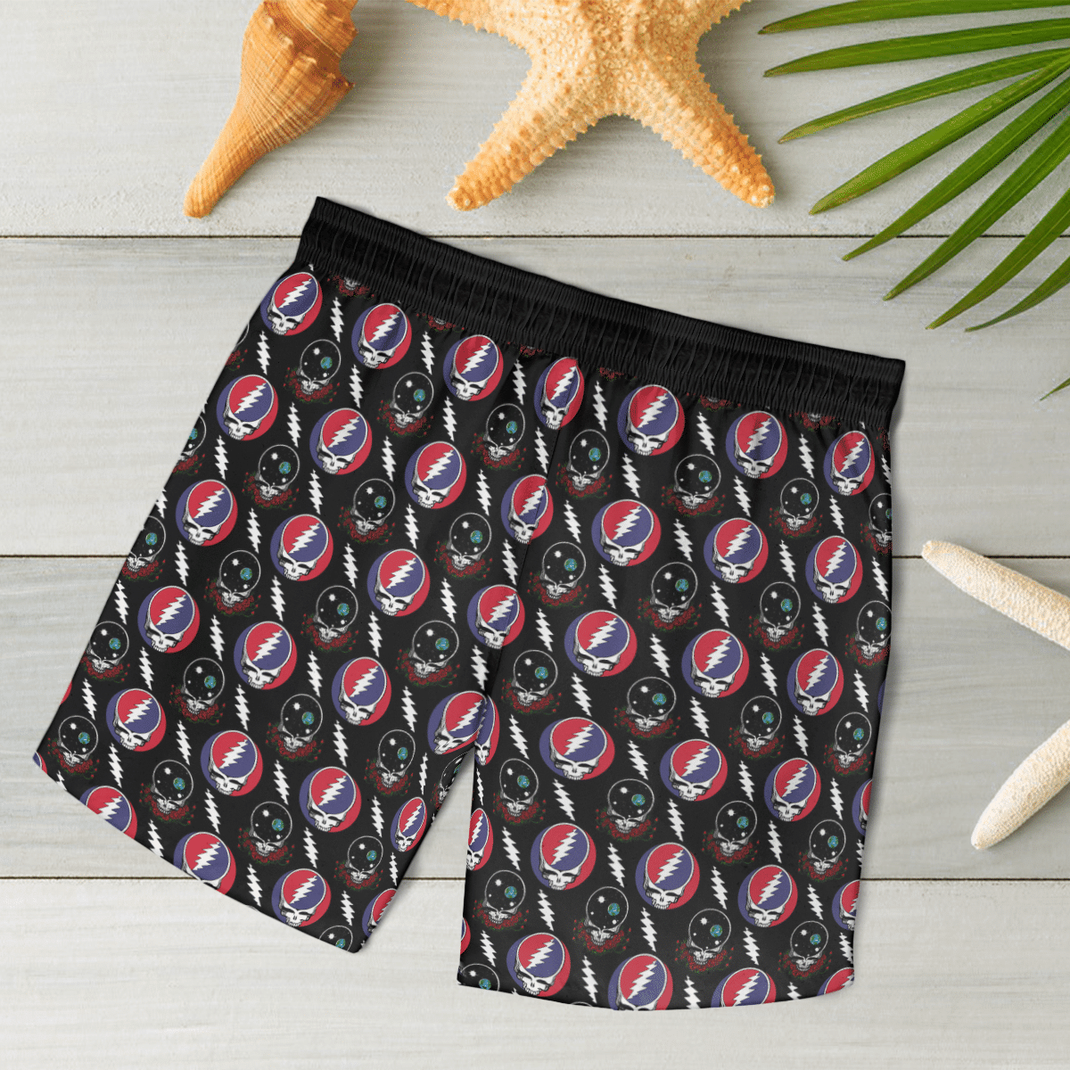 Grateful Dead Black AOP Beach Shorts