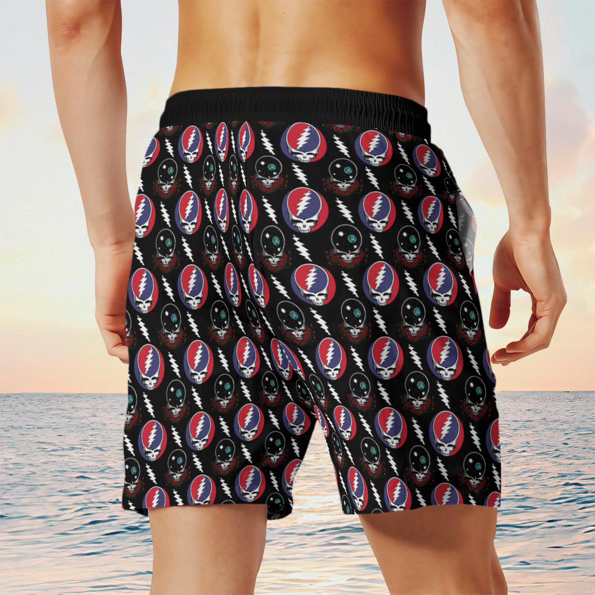 Grateful Dead Black AOP Beach Shorts