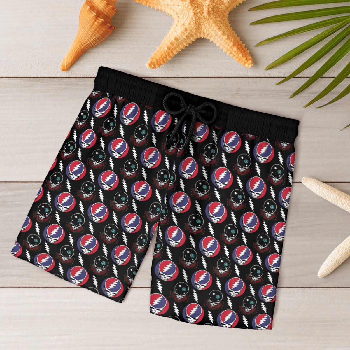 Grateful Dead Black AOP Beach Shorts