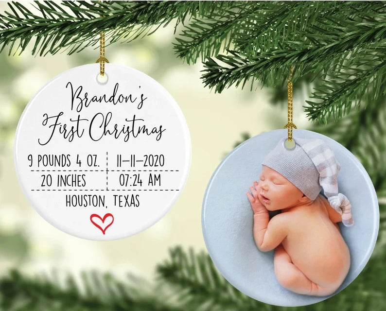 New Baby Birth Stats Ornament, First Christmas Ornament, Baby Photo Ornament, New Mommy Gift, Baby Keepsake Ornament