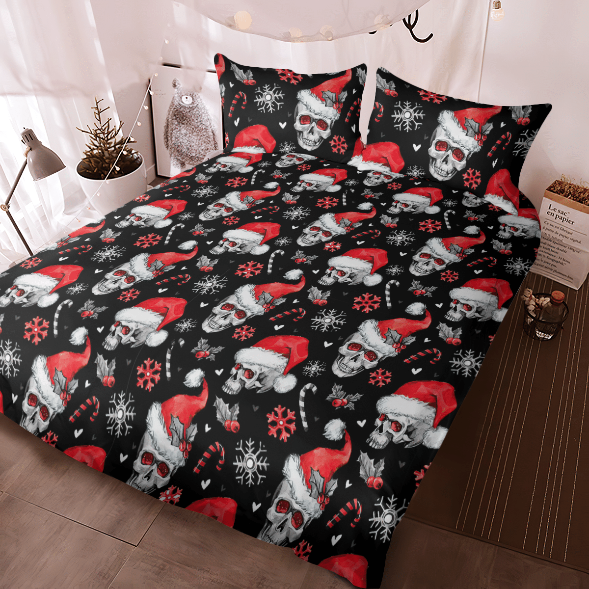 Skull Christmas Black Quilt - Bedding Set