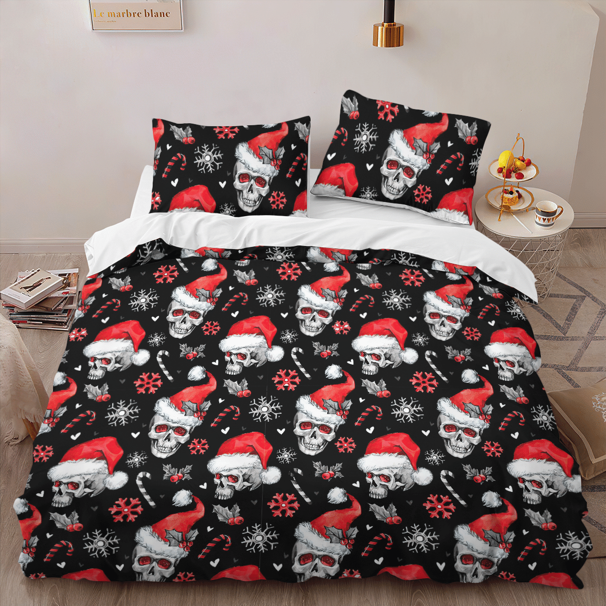 Skull Christmas Black Quilt - Bedding Set