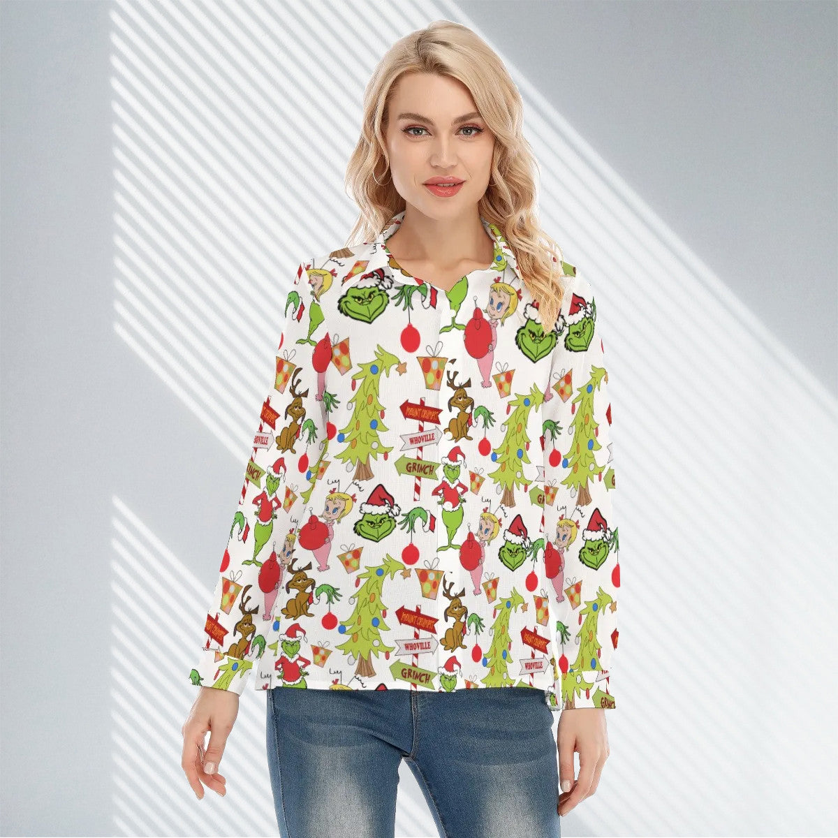 Grinch Christmas Cute Women Casual Shirt